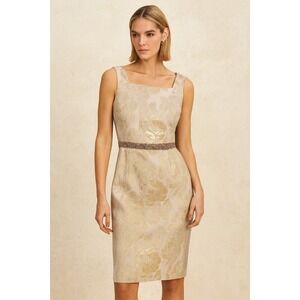 Teri Jon metallic‎ floral jacquard sheath dress size 8 party business holidays